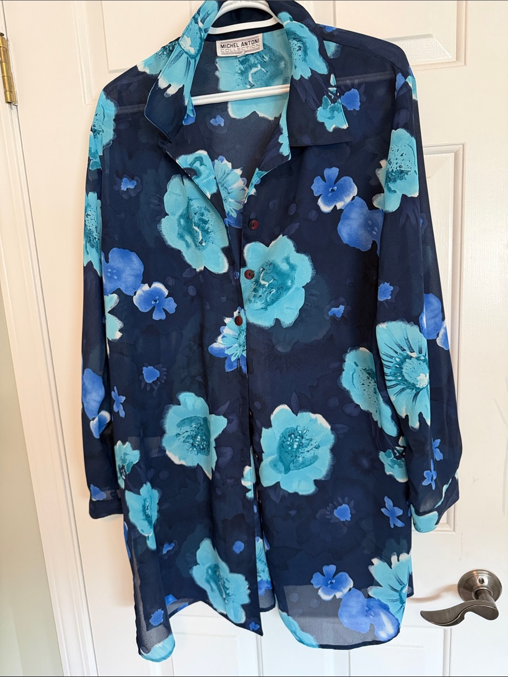 Michael Antonio Navy & Aqua Floral Button-Front Camisole